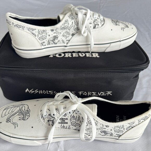NWT WHITE Size 13 Assholes Live Forever Vans Style Sneakers Skate Shoes - Picture 4 of 10